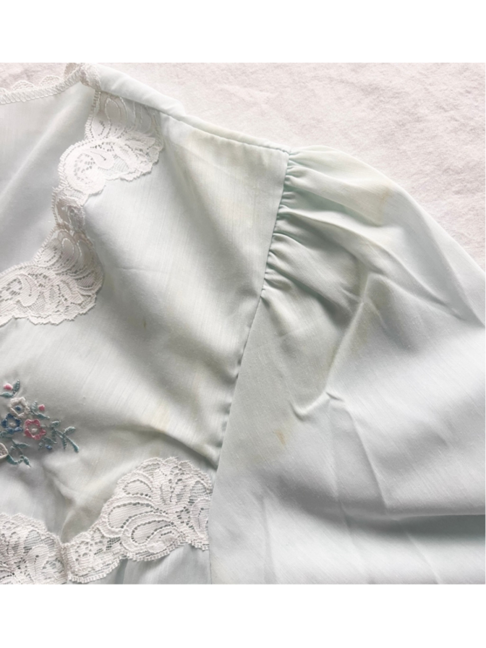 Vtg Barbizon Peignoir Set Size L Blue Floral Nightgown Robe Lace Embroidered NWT - Picture 8 of 15